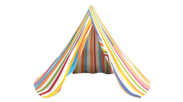 Beach tent with colorful stripes on white background or PNG