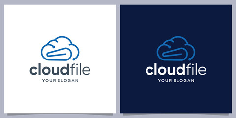 Cloud file database storage logo design inspiration. premium vector