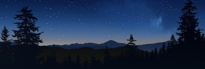 Fototapeta premium Mountainous forest night with stars and milky way