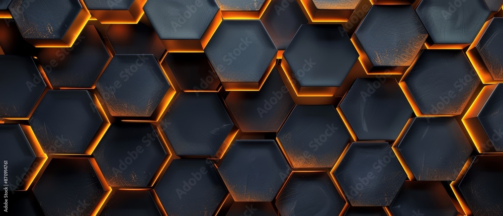 Wall mural a tight shot of a cluster of hexagons with light beaming through their center