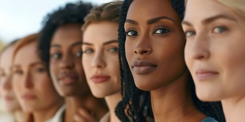 Fototapeta premium Representation of Women of Various Skin Tones and Races in Ad Campaign. Concept Inclusive Advertising, Diverse Representation, Multicultural Marketing, Skin Tone Diversity, Racial Equality