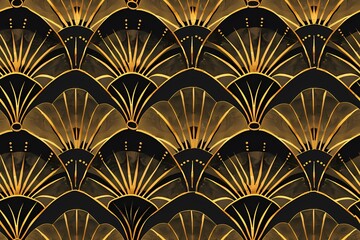 Art Deco Pattern with Golden Fan-Shaped Motifs