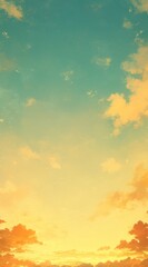 Flat gradient background with teal, orange, and yellow, featuring grainy old paper texture