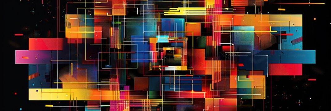 Vibrant abstract art piece with geometric patterns colors