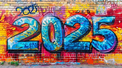 Fototapeta premium Colorful Graffiti Wall with Vibrant 2025 Street Art