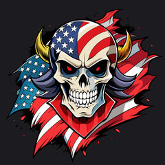 american flag hand drawn face evil death skull