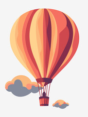 A hot air balloon is floating in the sky with a cloud in the background. The balloon is orange and yellow, and it is a symbol of freedom and adventure