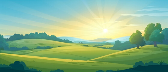 Rolling Green Hills at Sunset.