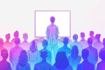 DJ performing in front of a large audience with vibrant purple lights creating a dynamic and energetic atmosphere