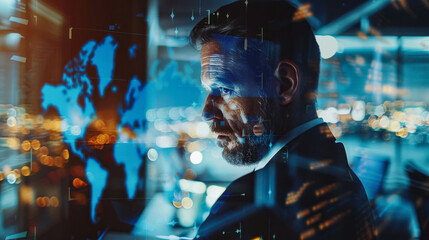 Professional working with advanced digital maps.