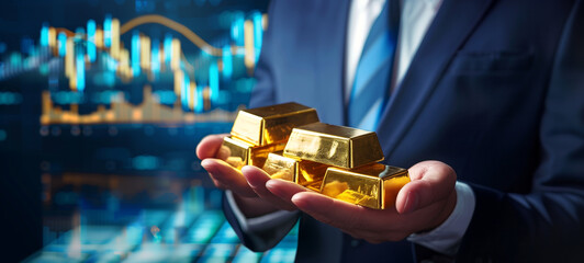 Wealth Management Expert Analyzing Financial Data with Gold Bars - Financial Success Concept