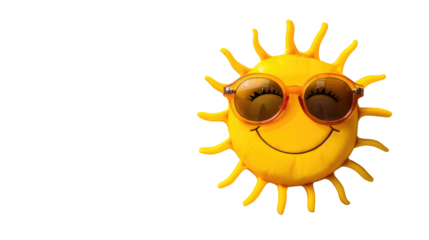 Bright yellow sun with rays on white background or PNG
