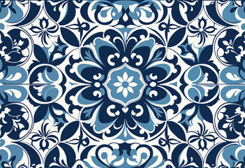 Fototapeta premium a blue and white floral design in blue and white inspired by traditional spanish tilework