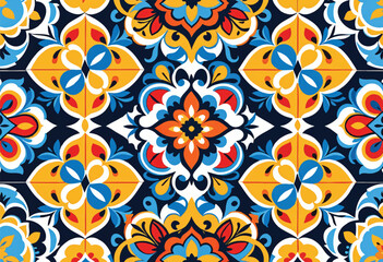 a seamless vector pattern of the design in the style of talavera tiles featuring geometric shapes