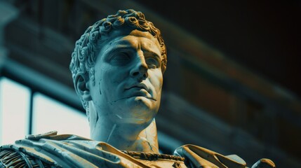 Marble statue with detailed carvings in a museum