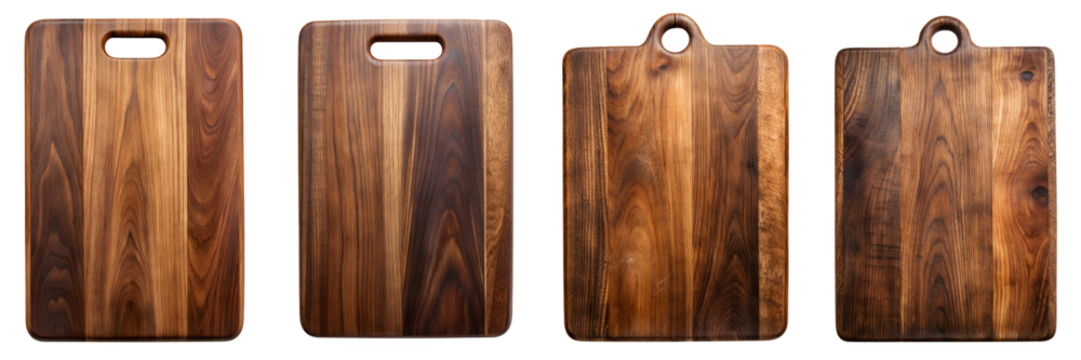 Dark wooden cutting boards isolated transparent background PNG file