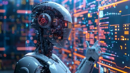 Fototapeta premium data analyst using technology AI for working tool for data analysis Chatbot Chat with AI, using technology smart robot