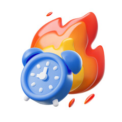 The alarm clock is engulfed in flames. Vector 3D illustration of emoji.