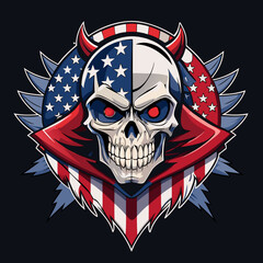 american flag hand drawn face evil death skull