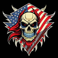 american flag hand drawn face evil death skull