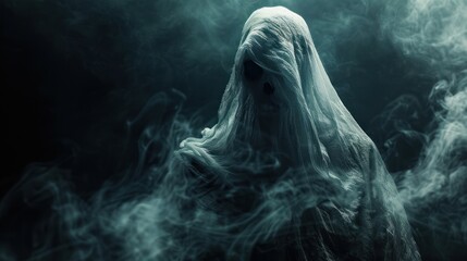 Scary portrait on ghost on dark background