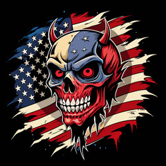 american flag hand drawn face evil death skull