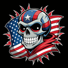 american flag hand drawn face evil death skull
