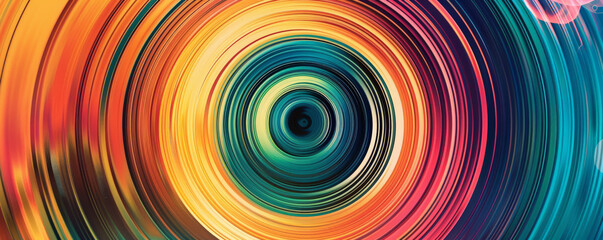 A circular abstract background featuring concentric circles in vibrant colors, creating a hypnotic and dynamic visual effect with a sense of depth and movement.