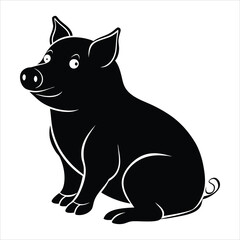 Black and white sitting pig silhouette