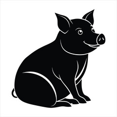 Black and white sitting pig silhouette