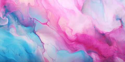 Abstract fluid art painting with pink, blue, and white swirls. Design for poster, wallpaper