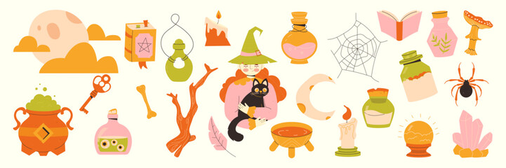 Fototapeta premium childrens magic elements. Set of elements for witchcraft and magic