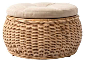 PNG Rattan storage ottoman furniture white background relaxation.