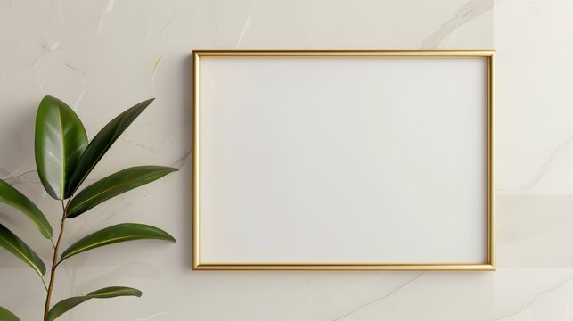 Luxurious 3D mockup featuring a matte gold frame against a refined marble backdrop, ideal for high-end brand showcases