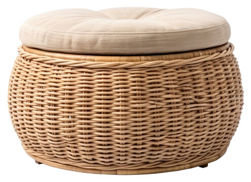 PNG Rattan storage ottoman furniture white background relaxation.