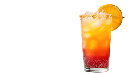 Fruity tropical cocktail with orange slice on white background or PNG