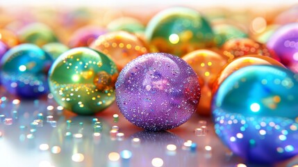 Detailed 3d illustration of vibrant multi colored glass marbles captured in close up macro view