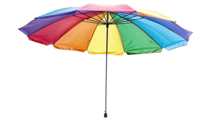 Open colorful beach umbrella on white background or PNG