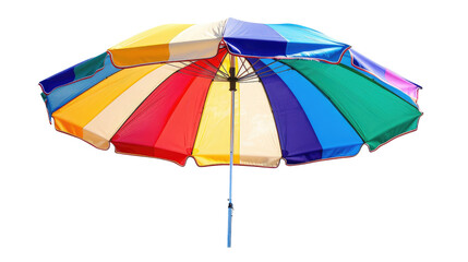 Obraz premium Open colorful beach umbrella on white background or PNG