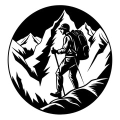 A silhouette of a man on a black and white hill