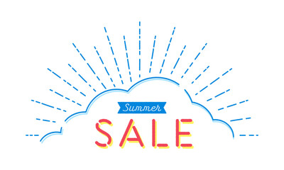 手描きの入道雲のイラストにSummer SALEの文字 - シンプルでおしゃれな夏のセールのPOP素材