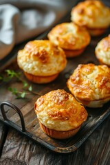 Fototapeta premium Savory Cheese Muffins on Rustic Wooden Background