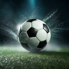 Fototapeta premium Soccer Ball Background or Wallpaper - Soccerball image for Header or Promotional purpose - Soccerball with Special Effects in the Field of a Stadium - Championship, League or Cup