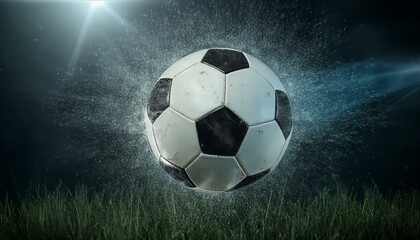 Naklejka premium Soccer Ball Background or Wallpaper - Soccerball image for Header or Promotional purpose - Soccerball with Special Effects in the Field of a Stadium - Championship, League or Cup