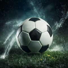 Fototapeta premium Soccer Ball Background or Wallpaper - Soccerball image for Header or Promotional purpose - Soccerball with Special Effects in the Field of a Stadium - Championship, League or Cup