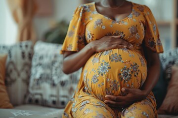 Pregnant woman taking care of her body during pregnancy. ai generative