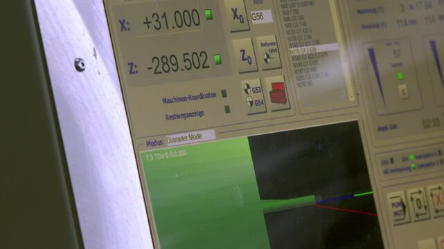 CNC woodworking or metalworking machine display. CNC control panel. Modern CNC Router Machine LCD Screen.