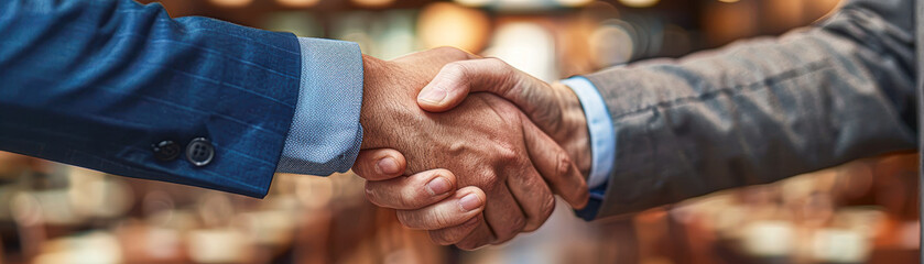 Fototapeta premium Two men shaking hands in a business setting
