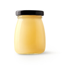 yellow grapefruit juice in a glass bottle with lid with shadow isolated on transparent background