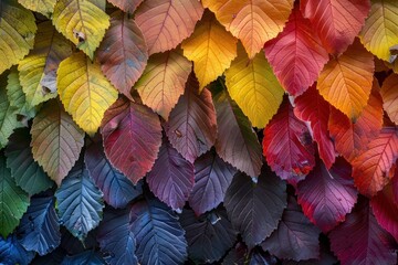 Naklejka premium rainbow colored autumnal leaves background. ai generative
